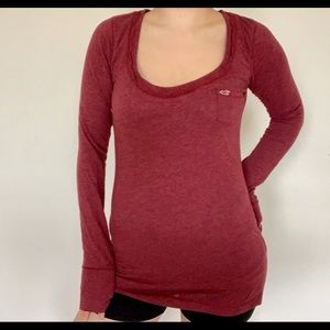 Hollister red maroon tunic top 3/4 sleeve size S